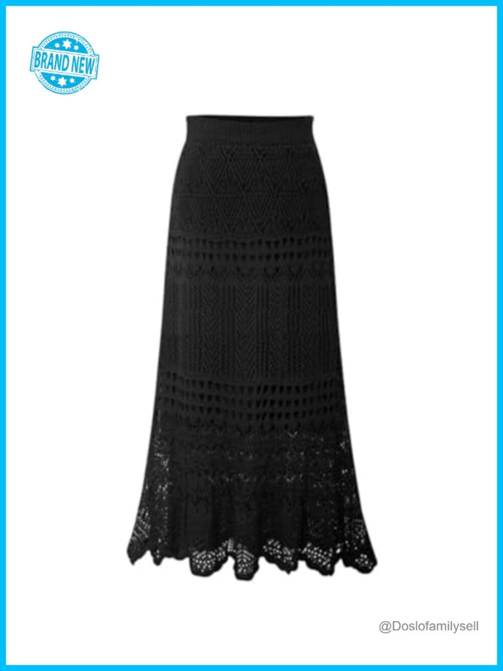 High Waist Crochet Lace Knit Maxi Skirt